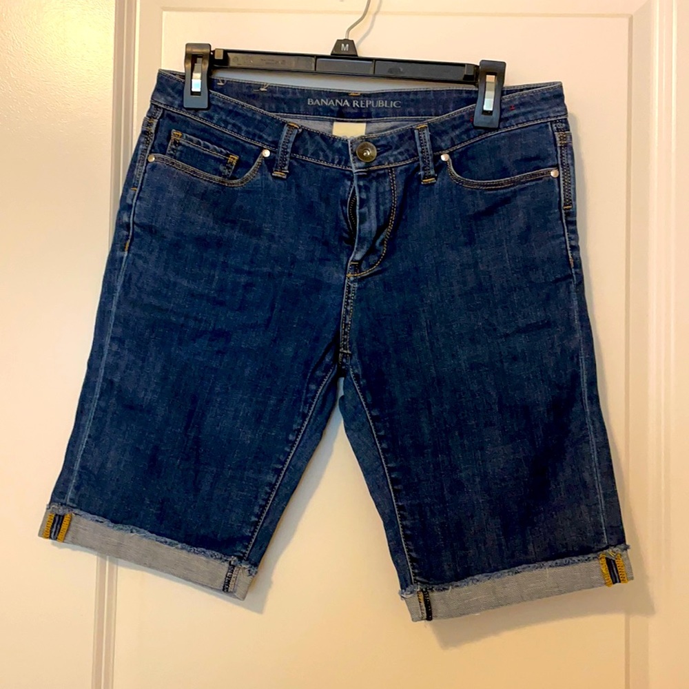 Banana Republic high rise dark wash cuffed denim shorts